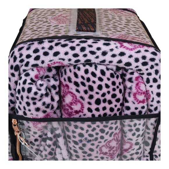 Juicy Couture Queen Plush Sheet Set Leopard & Logo Crown Print Purple Pink - Picture 3 of 10